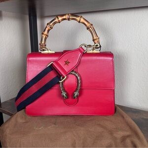 Authentic Gucci Dionysus Bamboo Handle Red Leather Shoulder Bag